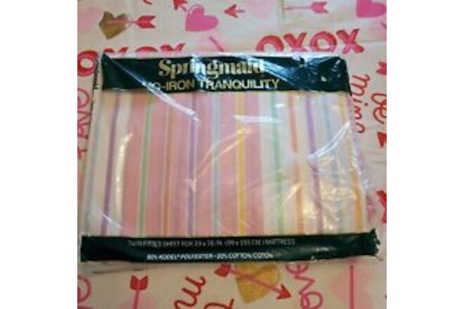 Vintage Springmaid No Iron Tranquility Pastel Stripe Twin Fitted Sheet Starfire