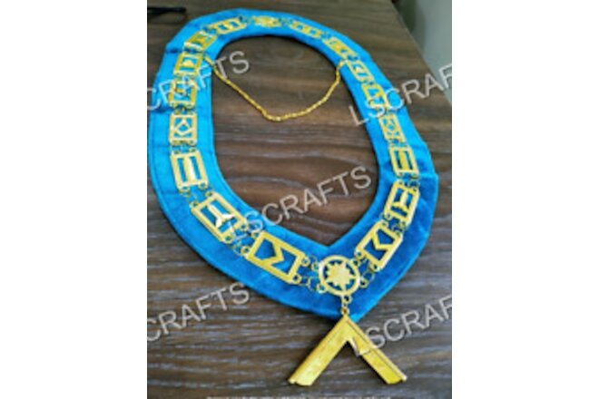 Masonic Master Masons Blue Lodge Gold Collar Chain + Worshipful Master Jewel