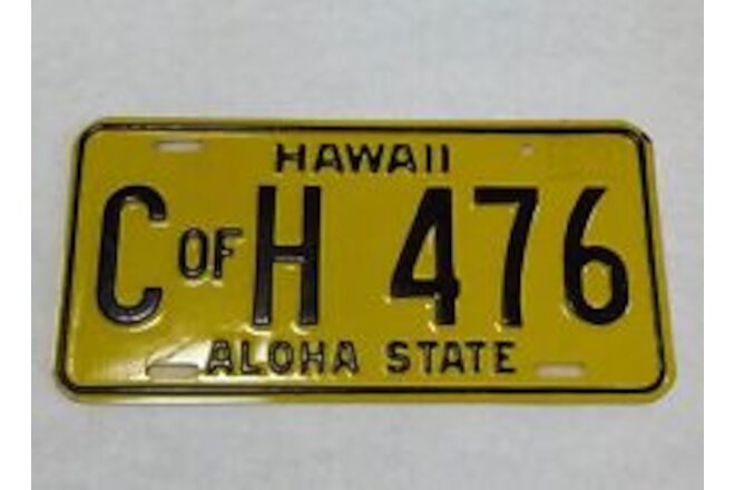 NOS C of H 1969 HAWAII Yellow License Plate #476
