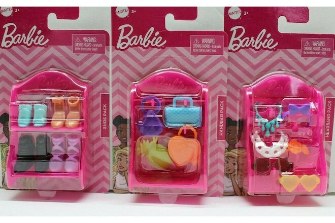 Barbie Accessories Mattel Toys Lot of 3 Packs Shoes Headbands Sunglasses Purses