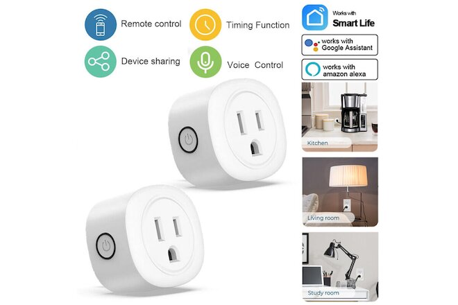 2 Pack Wifi Smart Outlet Plug Switch Remote Control Power Socket Alexa Google