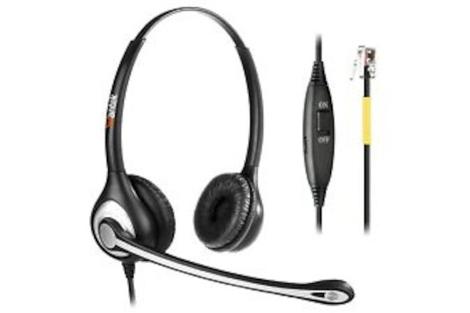 Telephone Headset with Microphone Noise Cancelling, RJ9 Phone Headset Compati...