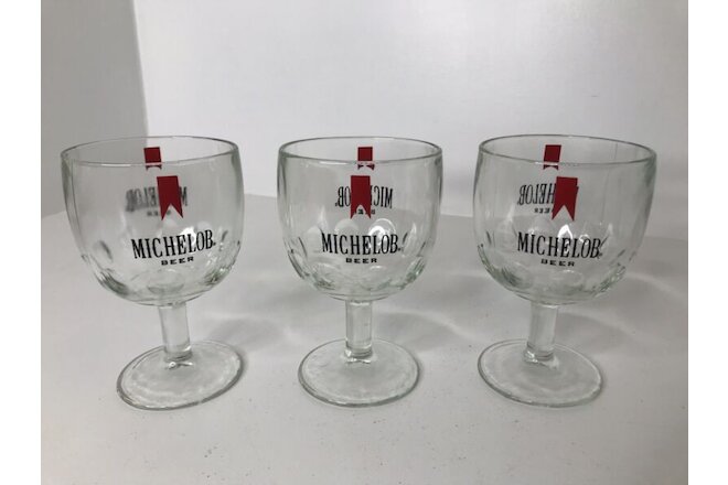 Vtg. Michelob Beer Goblet Glass Stemmed Thumbprint Vintage Breweriana NOS Lot/3