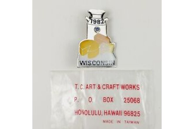 Vintage 1982 Wisconsin Cheese & Cream Can Lions Club Metal Enamel Lapel Pin NOS