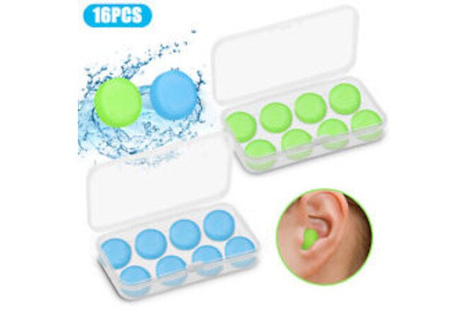 16 Pcs Reusable Silicone Ear Plugs Noise Cancelling Earplugs For Study Swimming