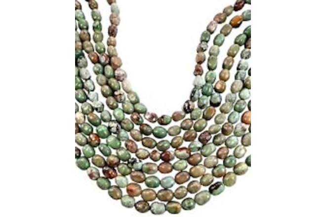 Natural African Green Opal Nugget Pebble Barrel Beads 15.5" Strand