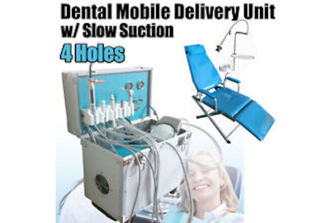 Mobile Dental Delivery Unit Rolling Box Air Compressor 4Hole Weak Suction+ Chair