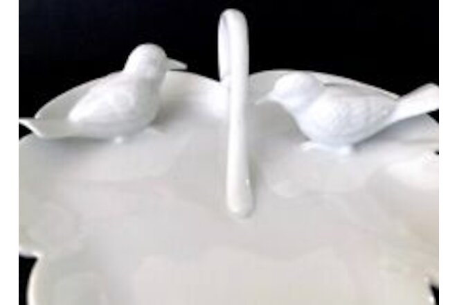 NEW Paris Royal White Ceramic Leaf Plate w/ 2 Birds Trinkets Candy Dish Handle