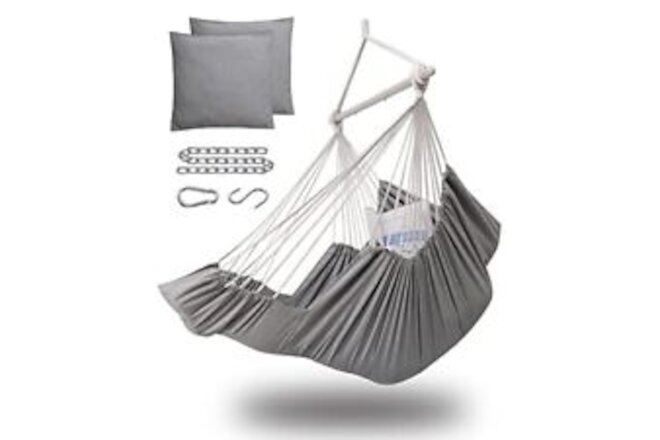 Hammock Chair Hanging Chair Swing for Bedroom with Foot Rest, Max 500 Grey
