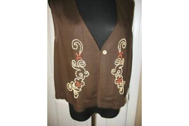 Carole Little,Sport,Vintage,Vest ,Brown w Embellished Wood Beads, Rayon L