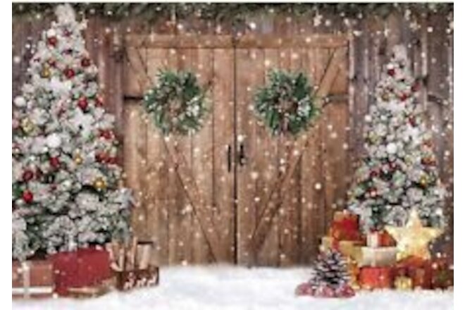 Christmas Rustic Barn Photography Backdrop Wood Door Background Banner 7x5ft NEW