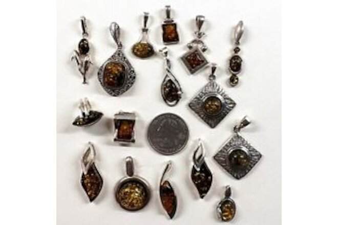 925 Solid Sterling Silver Baltic Amber Clean Shiny Quality Pendants Lot 51 g