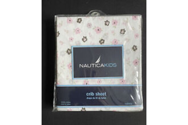 Nautica Isabella Crib Sheet Pink Brown Floral Cotton NIP