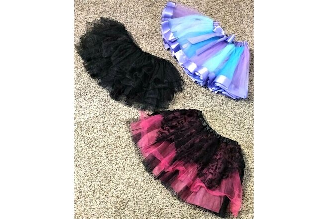 Lot of 3 Girl's Ruffled Tutu's Skirts Dress Up Dance 6 year Great Used Condition