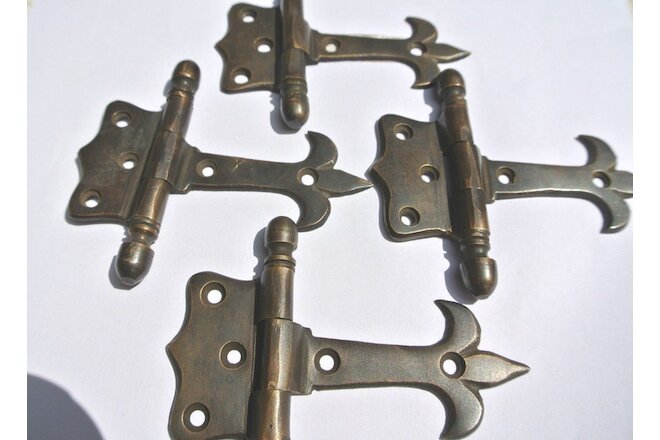 4 solid Brass DOOR small hinges vintage age antique style restoration heavy 3" B