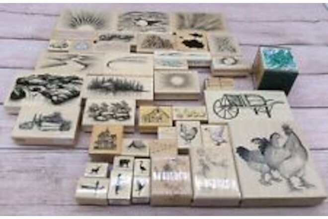 Lot of  41 Rubber Stamps Landscape Scenic Ducks Geese Wood Mounted 1990s NEW