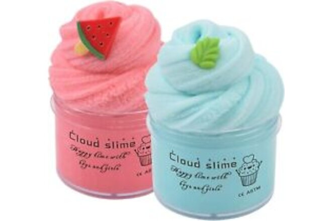 2 Pack Cloud Slime Kit: Watermelon & Mint Charms, Scented DIY Slime for Kids - S