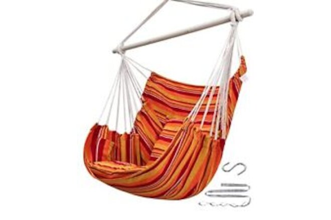 Hammock Chair Hanging Chair Swing Large Indoor Red and Yellow(with Pillows)