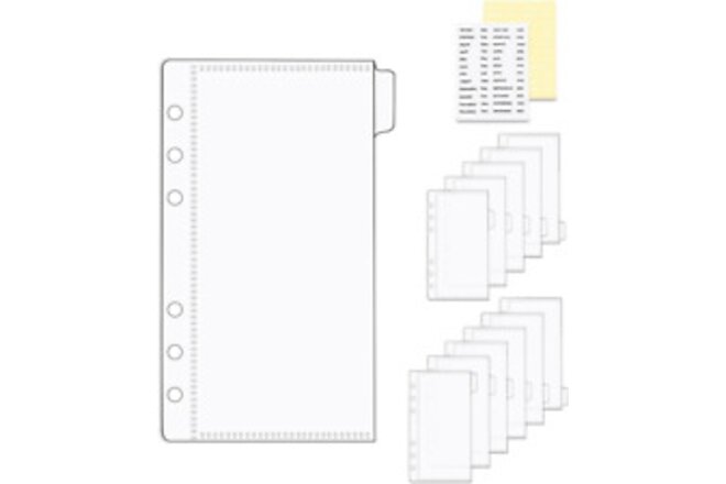 A6 Binder Dividers with Pockets and Tabs Set 12Pcs Clear Cash Envelopes Zipless