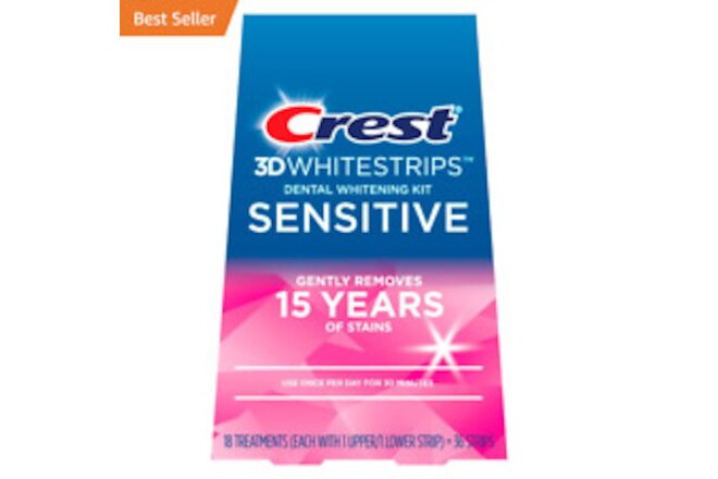 3D Whitestrips Sensitive At-Home Teeth Whitening Kit, 18 Treatments, Gently Remo
