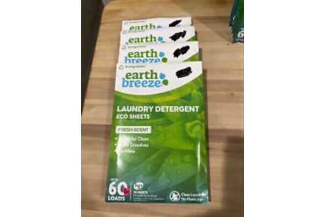 Earth Breeze Laundry Detergent Sheets Fragrance Free LOT OF 4, 60 Loads Per Pack