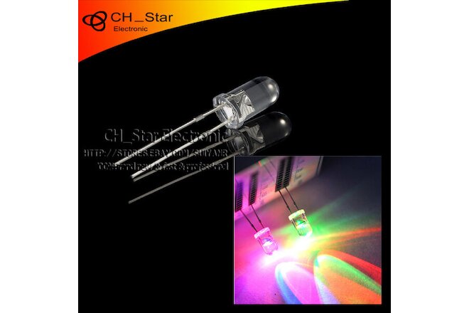 100pcs Water Clear Slow Flash 5mm RGB 2 pin Automatically flashing LED Diodes
