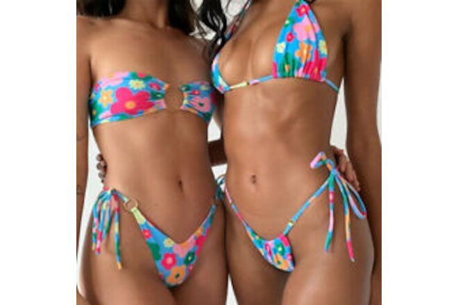 Sexy Swimsuit Thong Bikini Set Floral Print Swimwear Biquini Bathing Beachwear