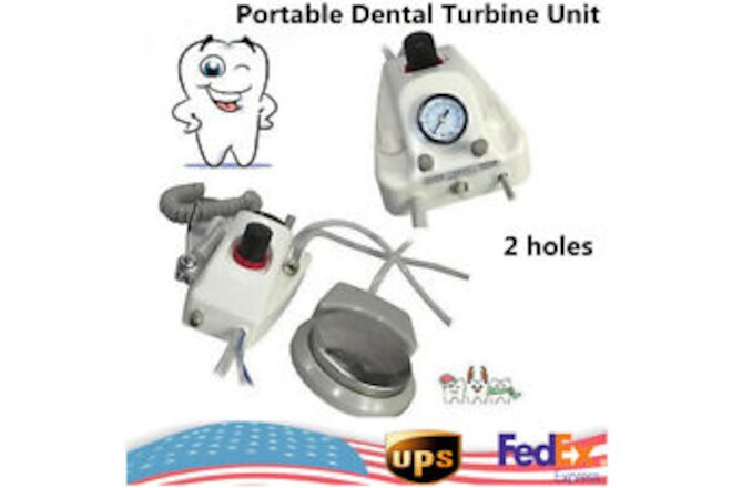 Portable Dental Turbine Unit for Air Compressor 2Holes Water bottle Equipment US