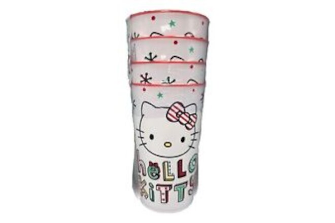 Hello Kitty Christmas Tumbler Set Of 4 Holiday Reusable 22oz Cups Plastic New