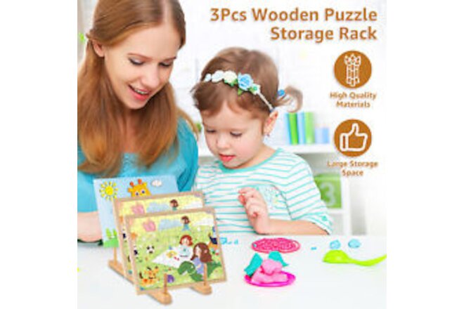 3Pcs Wooden Puzzle Storage Rack Jigsaw Puzzle Holder Rack for Puzzle Easel he .a