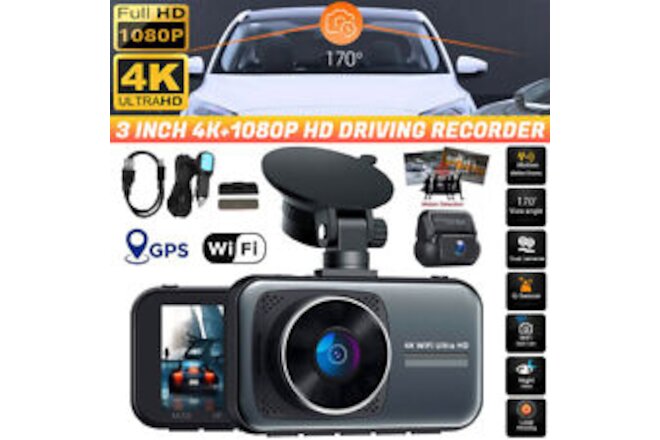 4K HD 1080P DVR Car Dual Lens Dash Cam Front/Rear Video Recorder Camera G-sensor