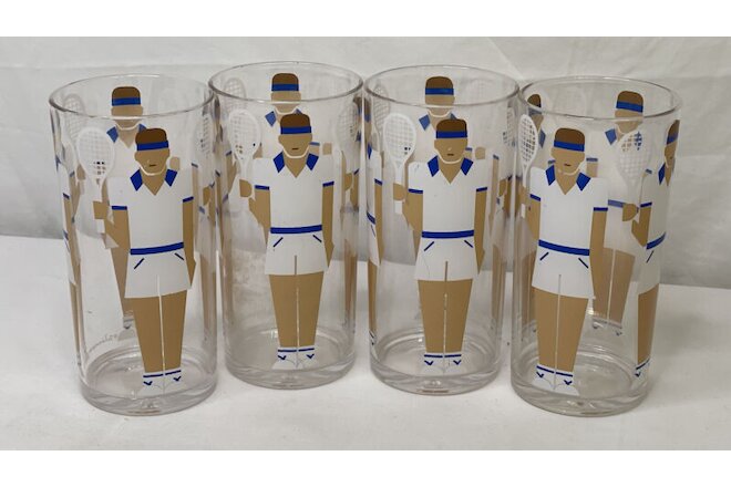 Vintage 4 Piece Set HJ Stotter Tennis Plastic Acrylic High Ball Glasses Set