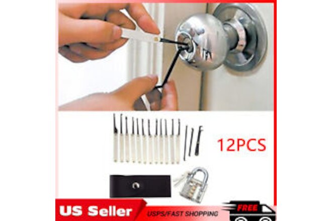12 * Unlocking Lock Pick Set Key Extractor Transparent Practice Padlock Tool US