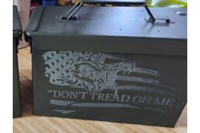 Laser Engraved 50 Cal Ammo Can "Dont Tread On Me"  Backfilled Silver Paint