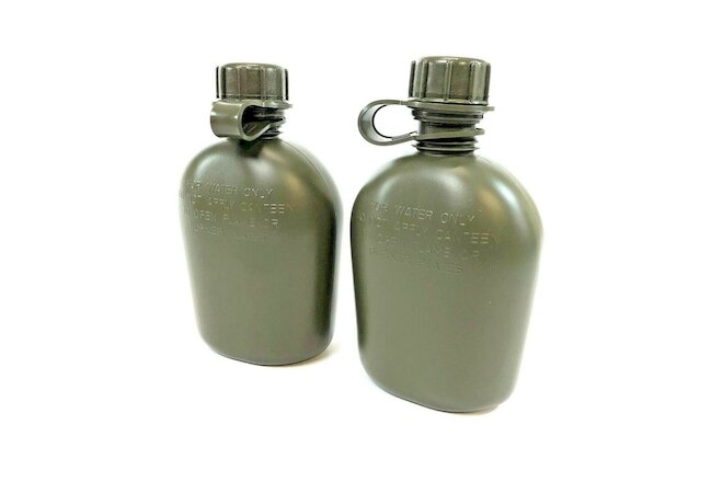 2 Pack USGI 1 Quart Canteen, US Military Heavy Duty Plastic Bottle, Olive Drab