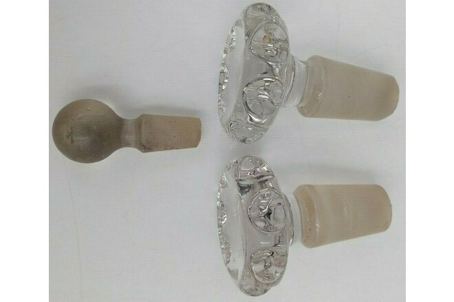 Vintage Lot of 3 Crystal Clear Glass Liquor Decanter Perfume Stoppers
