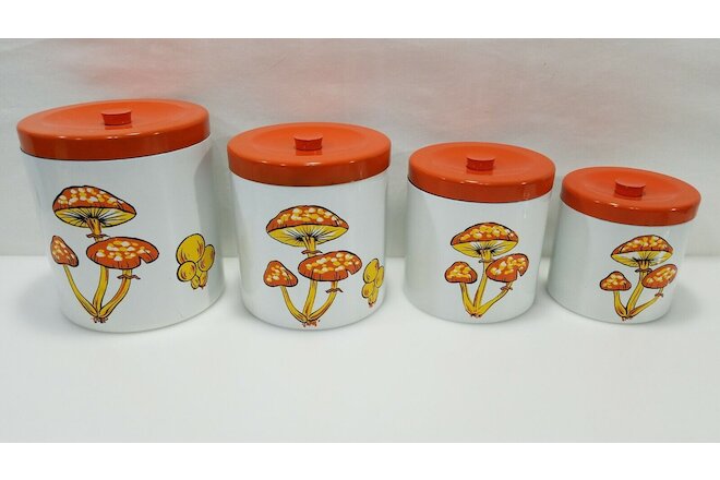 RARE Sears &  Roebuck Merry Mushroom Lacquerware Nesting 4 Canister Set Japan