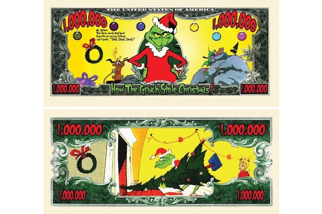 The Grinch Christmas Pack of 25 Funny Money Collectible Novelty Dollar Bills