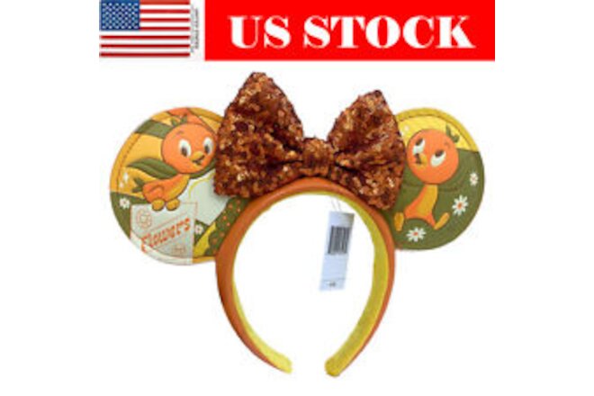 Disney- Loungefly Minnie Ears Orange Bird Headband Sequins Bow Festival Headband