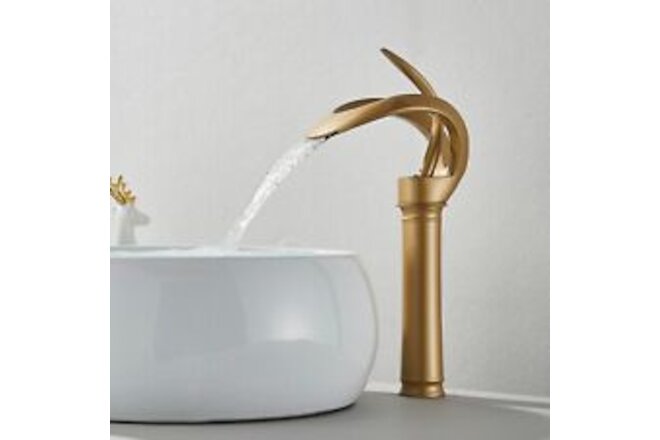 Gold Bathroom Sink Faucet Waterfall Vessel basin faucet Single Handle Mixer Tap