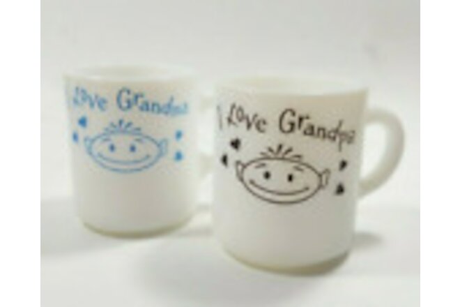 Grandparents I Love Grandma Grandpa Coffee Mugs Vintage Gift Milkglass Set of 2