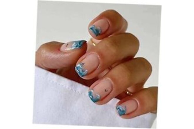 French Tip Press on Nails Short Fake Nails Square Stick on Nails Nails with
