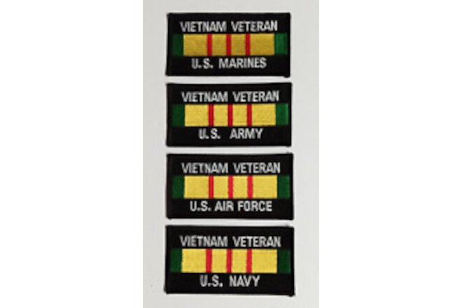 Vietnam Veteran USN USAF USMC Army Military Embroidered Patch Lot (Qty 4) NEW