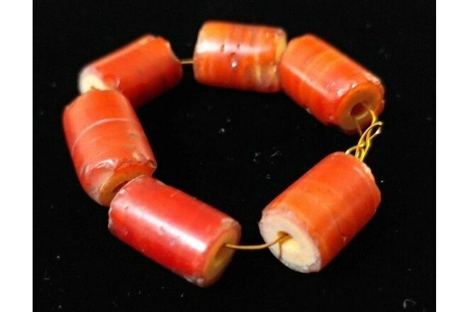 Old Red Cornaline D'Aleppo Venetian Glass Cylindrical African Trade Beads