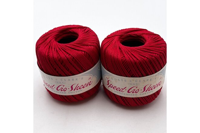 2 Coats & Clark's O.N.T. Speed-Cro-Sheen Spanish Red Cotton 100 Yard Yarn EA32