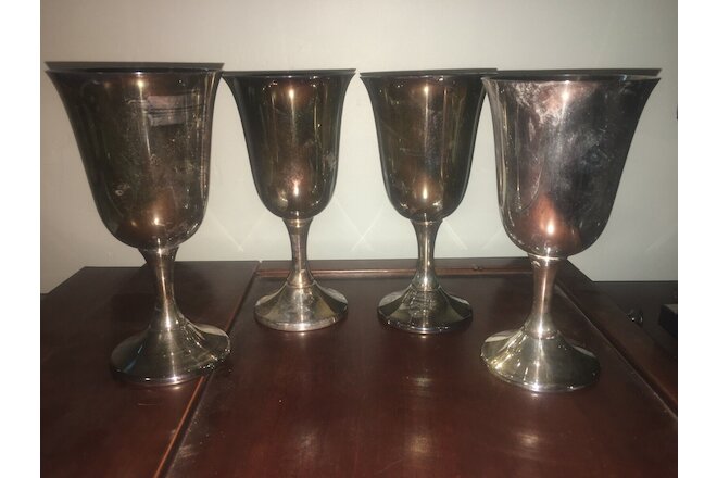 4 Vintage Wallace Silverplate #603 WINE GOBLETS Nice Condition Vintage 1950s