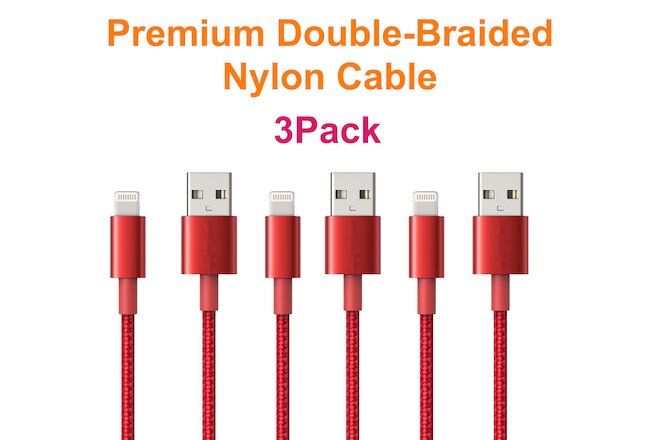 3-Pack Fast USB Charger Braided Cable Charging Cord For iPhone 5 6 7 8 X XS 11
