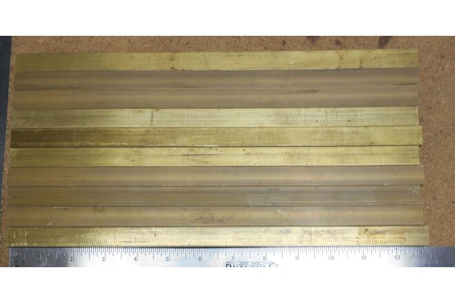 (10) pieces 360 SOLID BRASS Flat Bar stock 3/8 x 5/8 x 12" - cutoffs