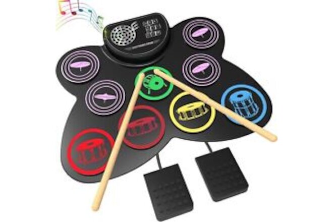 Electric Drum Set, MAZAHEI 9 Pads Silicon Electronic Drum Pad with Headphone ...