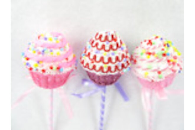 3 Cupcake Craft Picks 8" Floral Foam Christmas Candy Sweet Ornaments DIY Decor